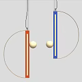 Modern Red And Blue Linear Pendant Light With Circular Metallic Frame Design 3d model