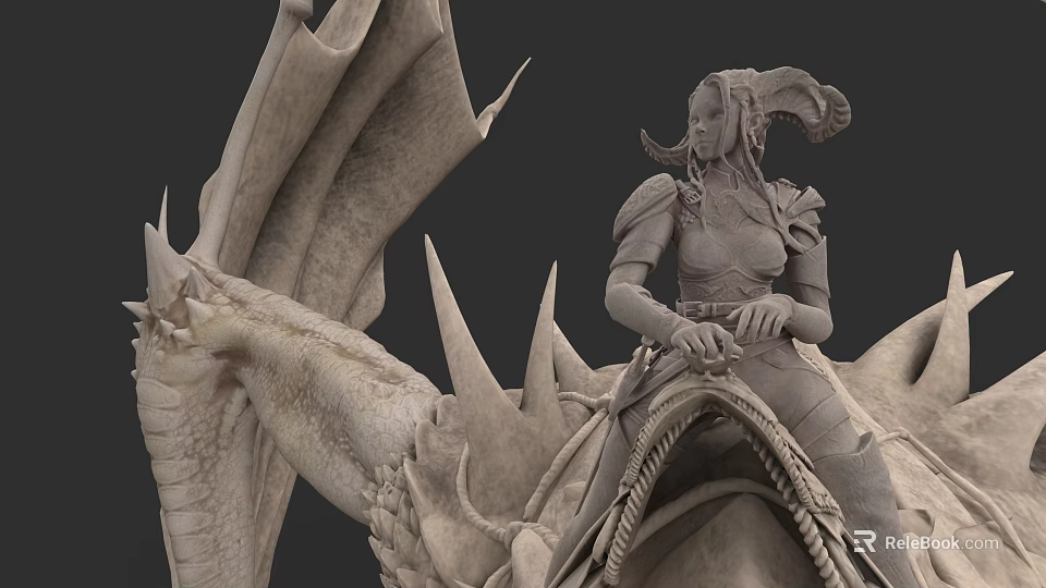 Game Movie Character Female Warrior Riding Dragon With Spiked Wings And Armor 3d model 