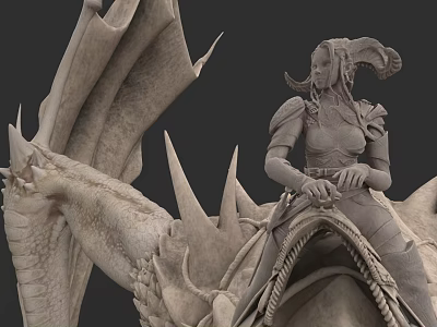 Game Movie Character Female Warrior Riding Dragon With Spiked Wings And Armor 3d model