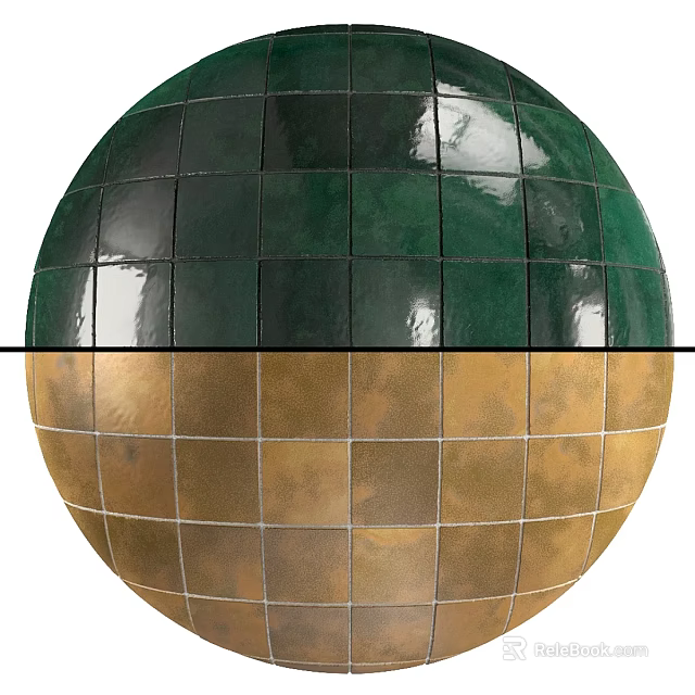 Two Tone Green and Golden Tiled Sphere Constructed with Square Components 3d model 