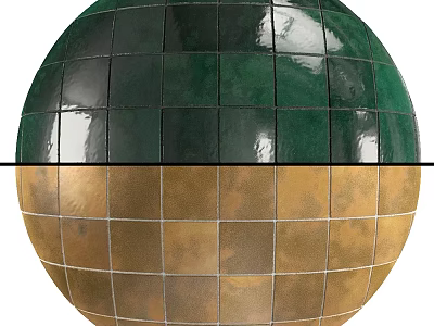 Two Tone Green and Golden Tiled Sphere Constructed with Square Components 3d model