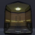 Modern Sauna Interior Design With Wooden Seats Glass Door And Stove