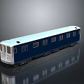 Blue And White Sleek Train Carriage With Multiple Windows On Reflective Surface