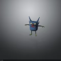 Blue Cartoon Monster Character With Horns Big Eyes Red Nose And Green Limbs