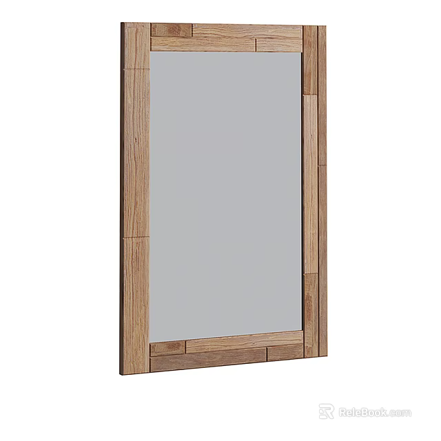 Wooden Framed Mirror With Spliced Design For Modern Home Wall Decor 3d model 