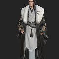 Man In Traditional Black And White Costume With Golden Dragon Embroidery And Fur Collar