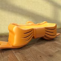 Orange Modern Public Chair With Curved Shape And Smooth Surface On Wooden Floor