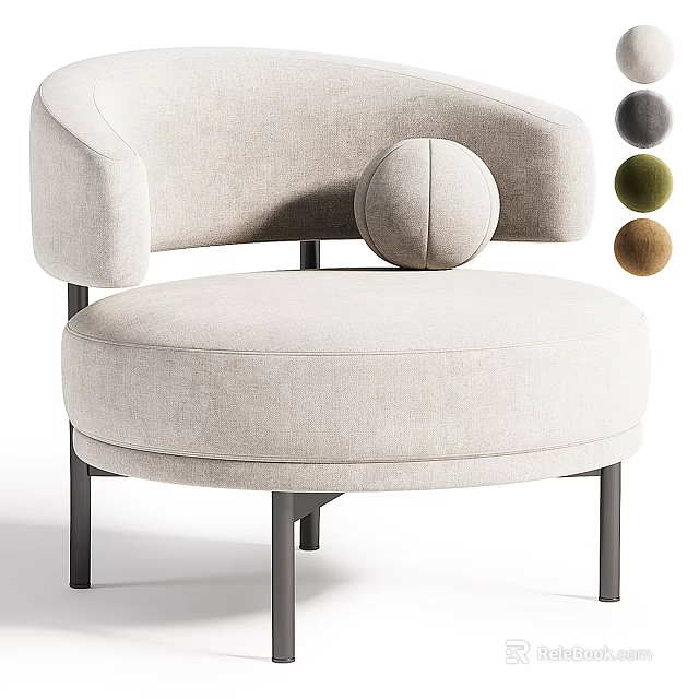 Light Beige Accent Chair With Curved Armrests Round Seat Cushion Metal Legs And Color Options 3d model 