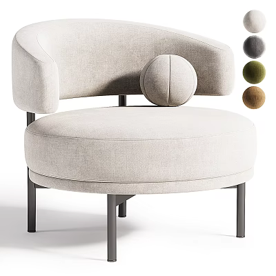Light Beige Accent Chair With Curved Armrests Round Seat Cushion Metal Legs And Color Options 3d model