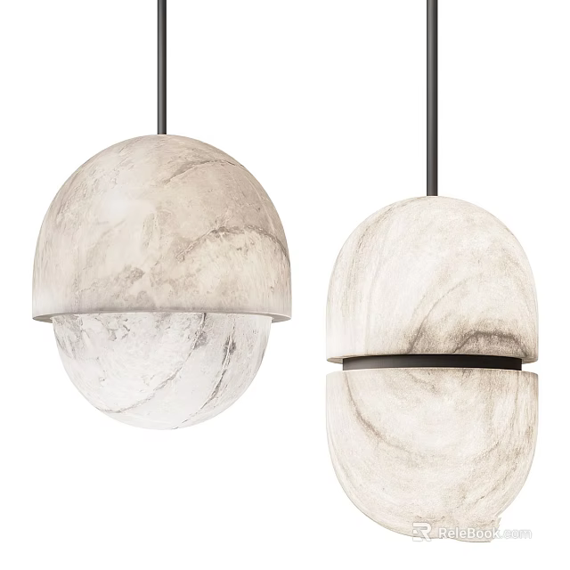 Modern Spherical Pendant Lights with Marble Texture Light Colored Shade and Black Accents 3d model 