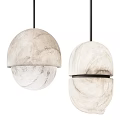 Modern Spherical Pendant Lights with Marble Texture Light Colored Shade and Black Accents