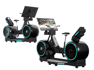 Modern Black Exercise Bikes With Digital Screens And Blue Accents For Home Gym 3d model