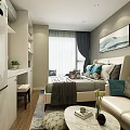 Modern Hotel Room Interior With Comfortable Bed Nightstand Lamp And Wall Art