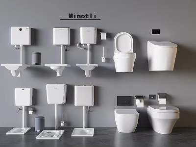 Minotti Toilet Collection Featuring Various Designs Wall Hung And One Piece Bathroom Fixtures 3d model