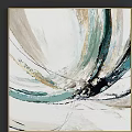 Elegant Modern Abstract Painting With Flowing Teal Gold And Black Curved Lines