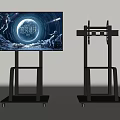 Modern TV on Black Rolling Stand Showing Astronaut Starry Sky