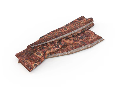 Traditional Paisley Patterned Scarf With Red Brown Tones And Soft Decorative Trim 3d model