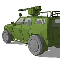 Green Armored Military Style Functional Vehicle With Roof Mounted Weapon And Off Road Design