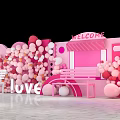Pink Event Decorations With Welcome Sign Love Letters And Balloons Arch