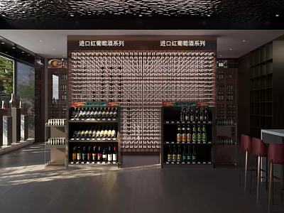 Liquor Store Interior With Imported Beer And Wine Display Shelves And Various Bottles 3d model