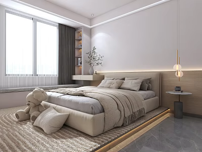 Cozy Kids Bedroom With Plush Toys And Large Windows 3d model