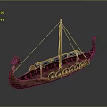 Ancient Viking Wooden Ship With Dragon Head Prow And Colorful Shield Decorations