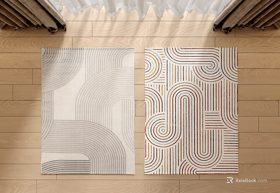 Square Rugs With Modern Geometric Patterns Gray White And Colorful Designs For Floor Decor 3d model 