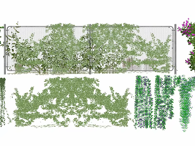 Vines Covered Metal Fence With Various Climbing Plant Types And Garden Scenery 3d model
