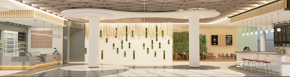 Modern Supermarket Department Store Interior With Product Displays Green Plants And Open Layout 3d model 