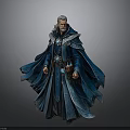 Man With White Hair And Long Beard In Blue Flowing Robe With Mystical Attire