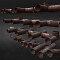 Rusty Metal Pipes With Different Types Of Fittings In Industrial Display Setup