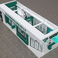 Yuepai Lunda Store Interior With Green Walls Large Windows Scenic View White Tables Chairs