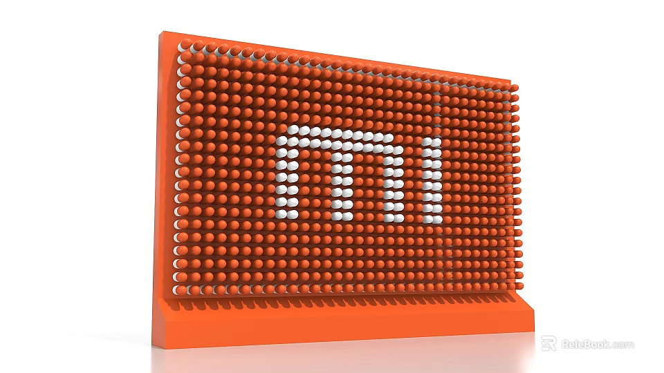 Orange Check-in Board With Many Orange Balls And White MI Logo Design 3d model 