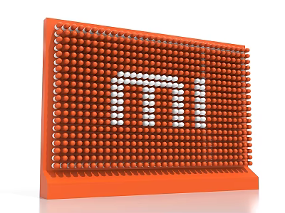 Orange Check-in Board With Many Orange Balls And White MI Logo Design 3d model