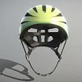 Green And Yellow Striped Modern Sports Helmet With Black Straps And Inner Padding