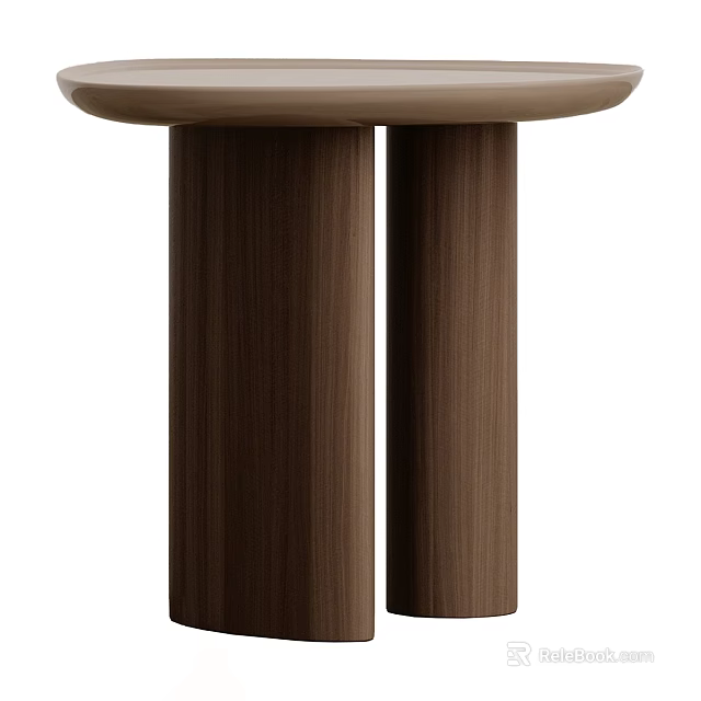 Modern Wooden Coffee Table With Two Cylindrical Legs And Round Light Brown Round Top Design For Living Room 3d model 