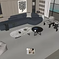 Modern Sofa and Coffee Table Set With Blue L Shaped Couch Floor to Ceiling Windows 3d model