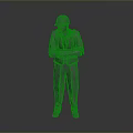 3D Construction Worker Model in Safety Helmet Standing with Crossed Arms on Gray Background