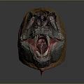 Tyrannosaurus Rex Dinosaur Head Model with Open Mouth Sharp Teeth and Orange Gray Skin