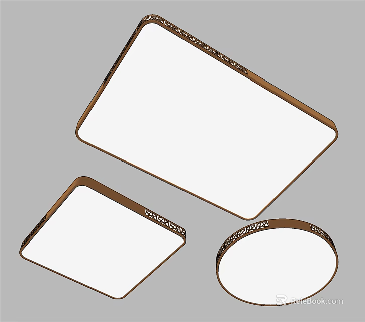 Ceiling Lights In Different Shapes Square Round With Brown Frame White Surface 3d model