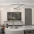 Modern Living and Dining Room Interior With Sofa Coffee Table Chandelier And Window View
