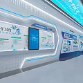 Tech Exhibition Hall Interior With Modern Digital Display Screens Data Charts Blue Lighting 3d model