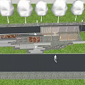 Scenic Pavilion Station With Wooden Canopy Green Trees And Pedestrians Near Road