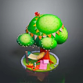 Decorative Small Tree Scene With Green Foliage Red Top Colorful Bunting Hammock And Pink Mat