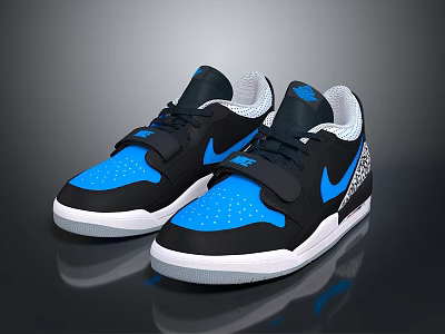 Black And Blue Stylish Sneakers With White Sole Perforated Upper Logo And Laces 3d model