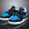 Black And Blue Stylish Sneakers With White Sole Perforated Upper Logo And Laces