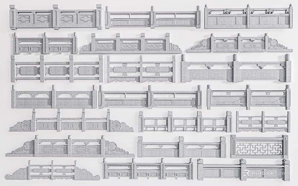 Various Decorative Fence Styles Featuring Intricate Patterns And Classic Designs 3d model