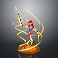 Red Haired Game and Movie Character Holding Spear With Flame Effects Standing On Circular Base
