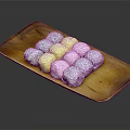 Colorful Glutinous Rice Cakes Arranged On Wooden Tray With Coconut Coating