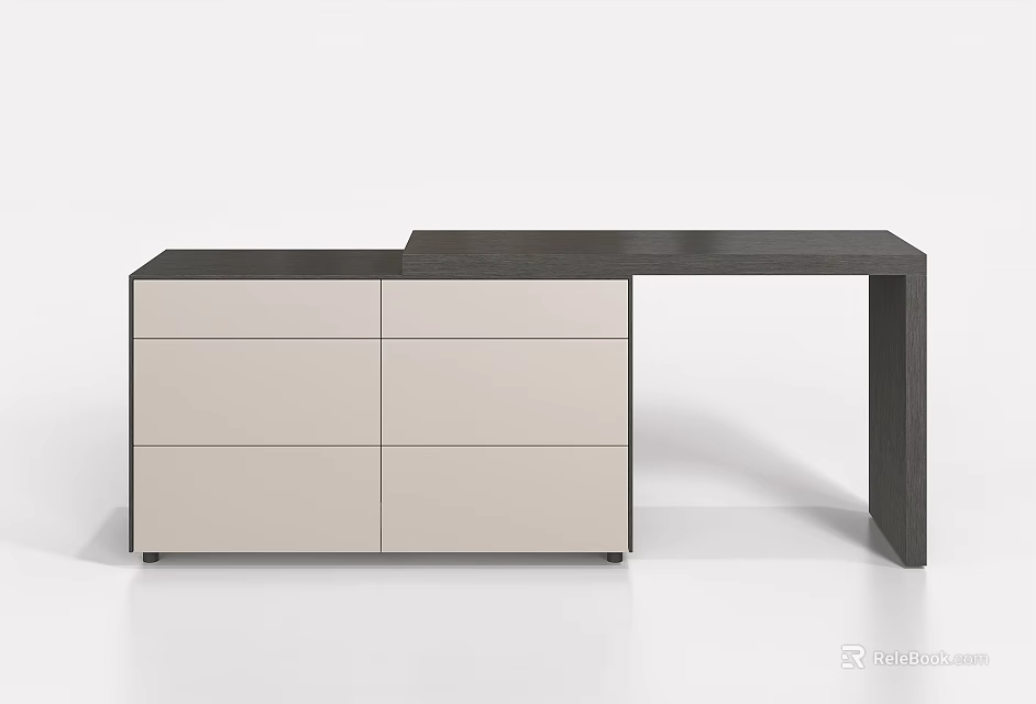Modern Dressing Table with Dark Top and Light Cabinet Drawers and Countertop 3d model 